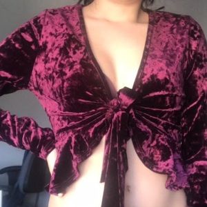 Purple and Burgundy Velvet Wrap Top Long Sleeved